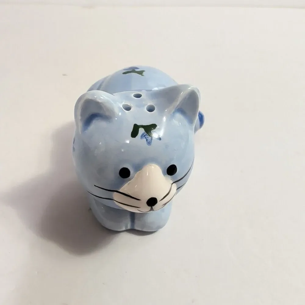 Vtg Otagiri Ceramic Blue Cat Salt & Pepper Shaker & Creamer Set 1980's